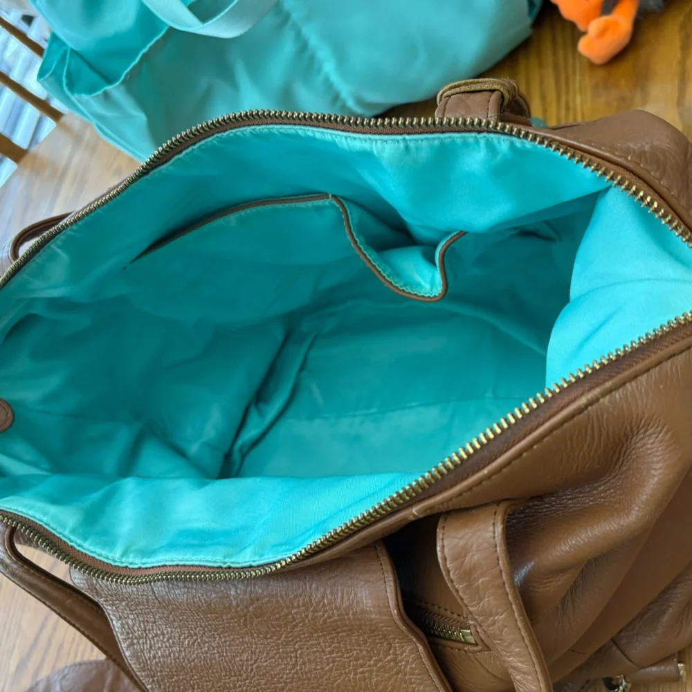 Leather Convertible Baby Bag in Cognac with Tassel Accent